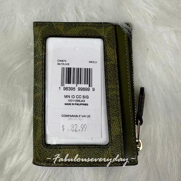 Coach Mini Skinny Id Case In Signature Canvas In Olive CW870 Key Ring NWT - Picture 4 of 4